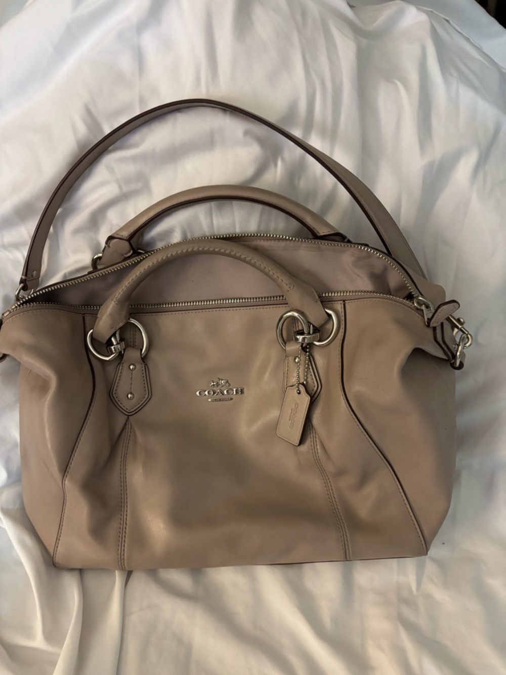 Coach Beige Leather Satchel with Top Handles
